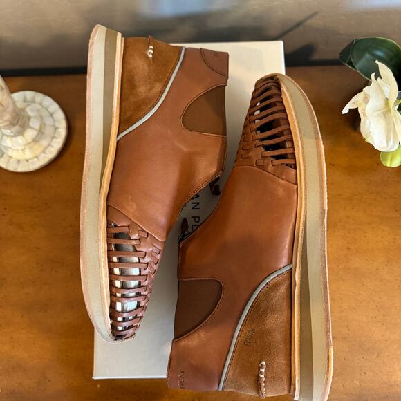 NWT Freeman Plat Zip Jogger Huarache Shoes Size 44 Cognac Leather Portugal - Picture 4 of 8